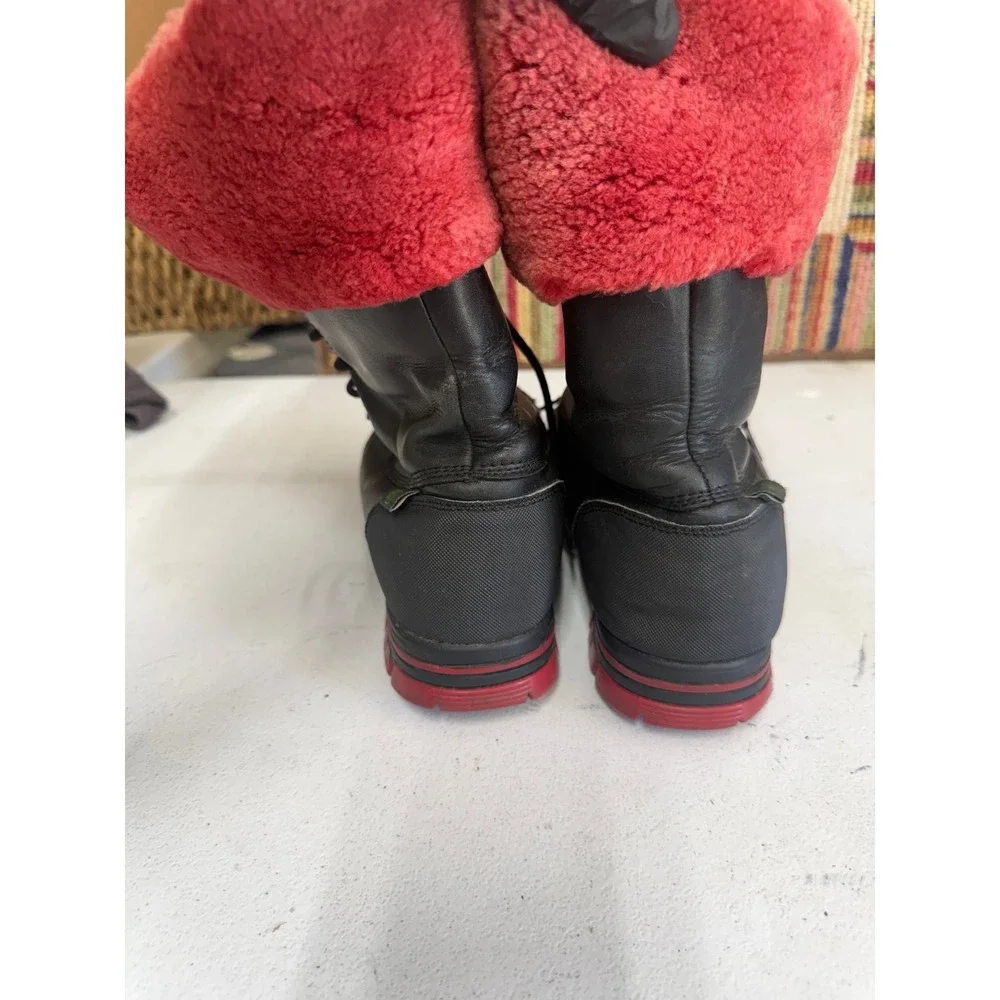 Lauren Ralph Lauren Quinta Black Leather Red Shearling Fur Winter Boots Mens 10B